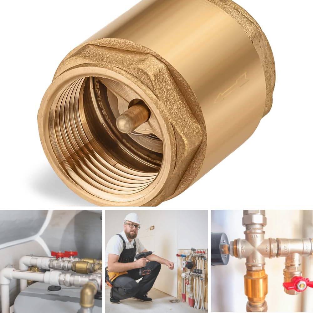 2 Pcs Brass 3/4" NPT Spring Check Valve – One-Way Backflow Preventer with 3/4 Inch NPT Female Thread – In-Line Non-Return Brass Check Valves for Water, Oil, Air Systems