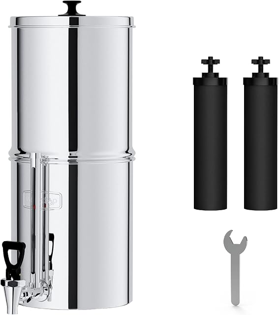 Waterdrop Gravity-fed Water Filter System, NSF/ANSI 372 Certification, 8.5L Stainless-steel Filter System with 2 Filters and Metal Spigot, Reduces up to 98.95% of Chlorine-King Tank Series, WD-TK
