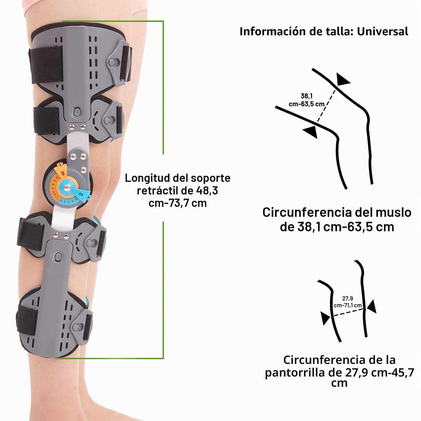 Rodillera con bisagras ROM Post Op inmovilizador de rodilla ajustable inmovilizador de rodilla con estabilizadores laterales para hombres y mujeres