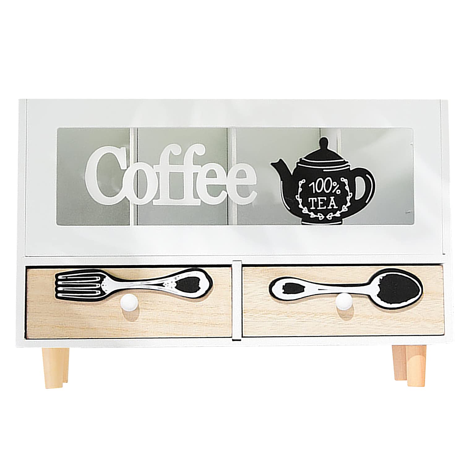Coffee Station Wooden Box Drawer Organizer - Kitchen Countertop Organizer Caddy - Wooden Utensil Holder - Tea Organizer & Coffee Pod Holder - 11.8