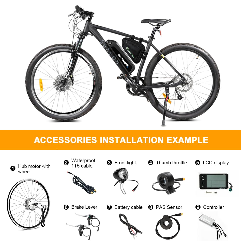 SEASON Ebike Kit de Conversion pour Vélo Électrique 20''/24''/26''/28''/700C Moteur 36V 250W Roue Électrique Avant pour Vélos