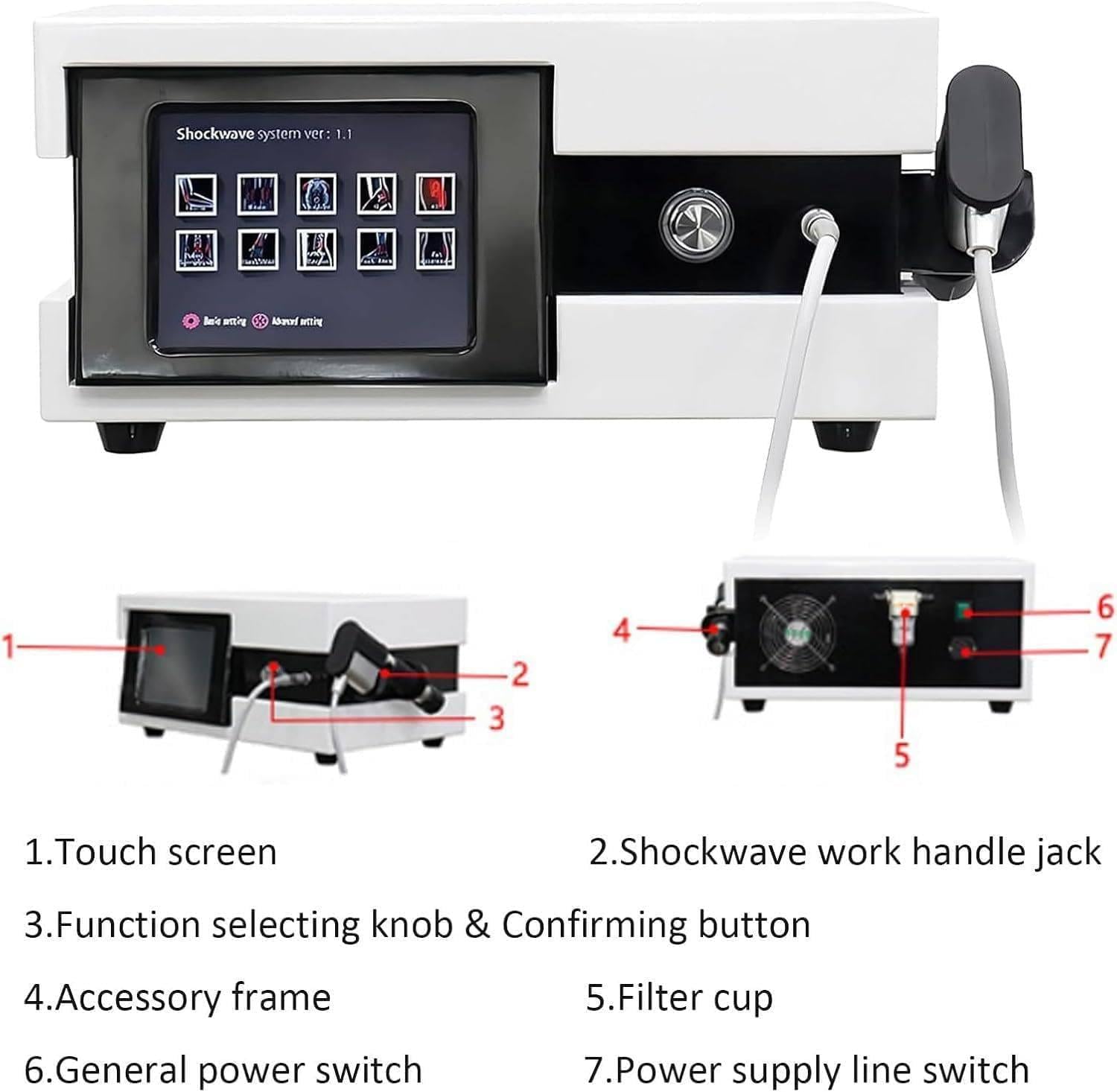 Dispositivo per terapia a onde d'urto,macchina per fisioterapia a onde d'urto,apparecchio per terapia extracorporea a onde d'urto, con schermo touchscreen LCD,per il sollievo dal dolore alla schiena C