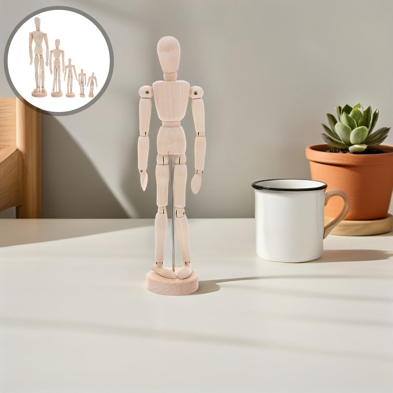 Veemoon 5 Pièces Mannequin de Croquis Articulé en Bois avec Support Stable, Modèle de Dessin pour Artistes, Articulation Précise pour Observation Multiangle et Pratique du Dessin