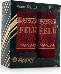 JOGO DE TOALHAS 2 PEÇAS BORDÔ - FELIZ NATAL - (BANHO E ROSTO) - CAIXA PRESENTE