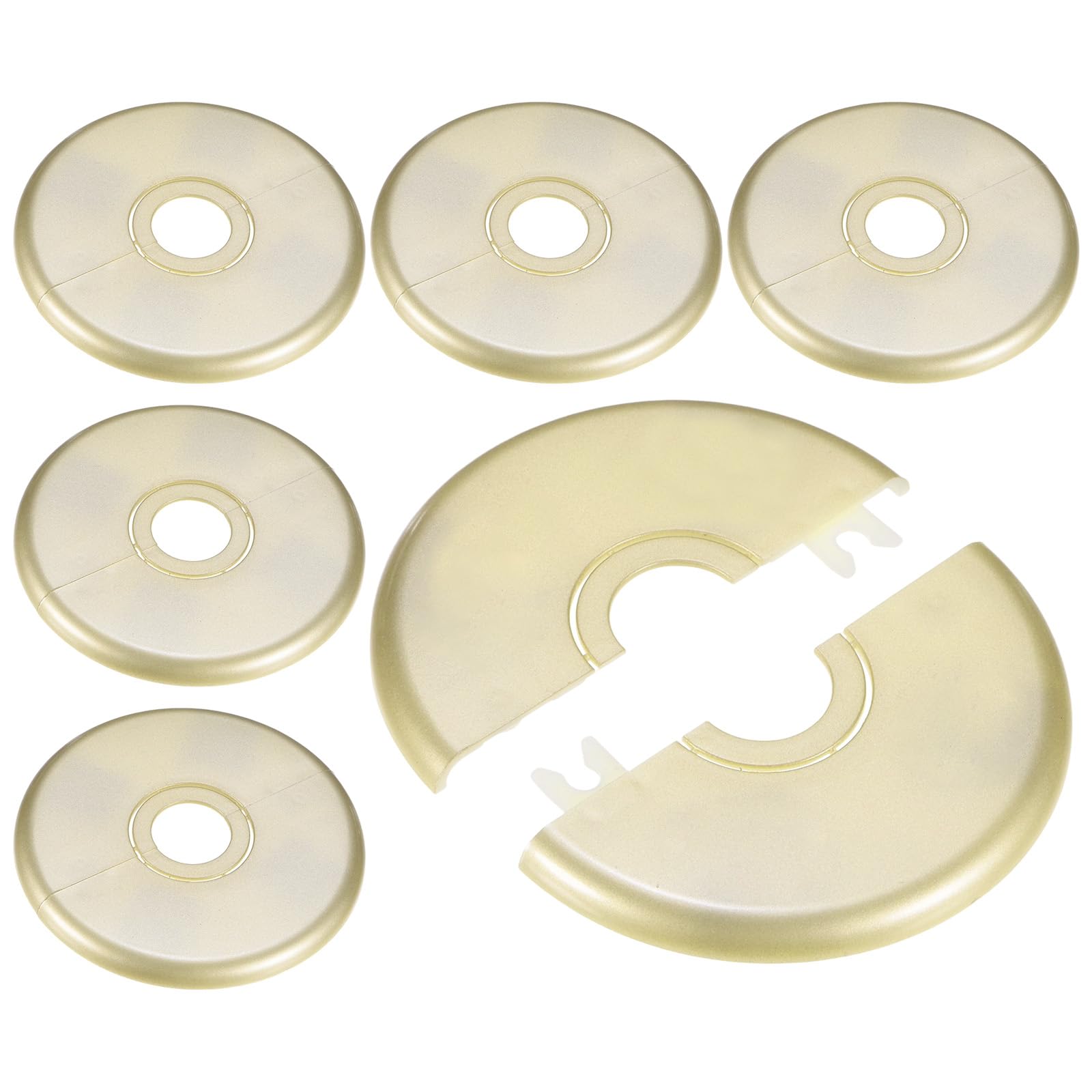 M METERXITY 6-Pack Wall Split Flange, 22mm[0.87"] to 34mm[1.34"] ID ABS Round Self-Adhesive Escutcheon Plate Cover Buckle for Pipe Accessories/Floor/Ceiling [Gold, 97mm 3.82" OD]