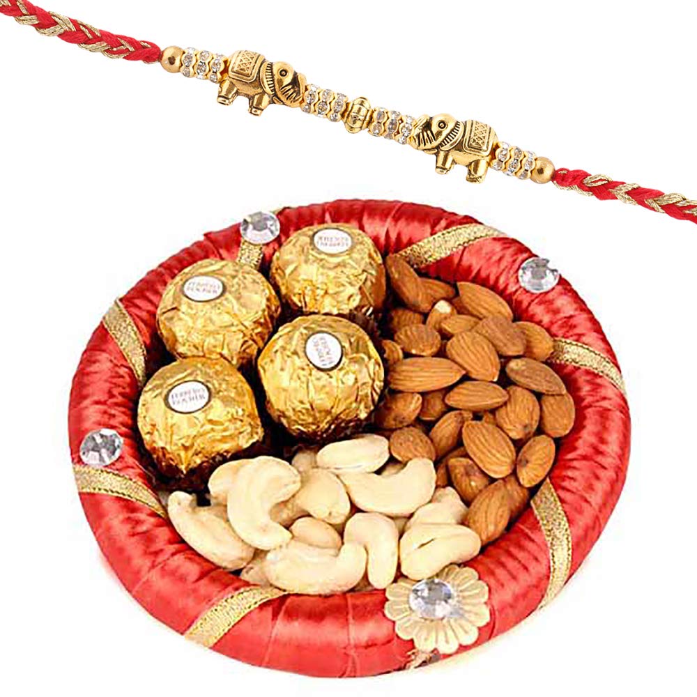 SFU E Com Premium Elephant Rakhi with Dry Fruit Tray Hamper 29