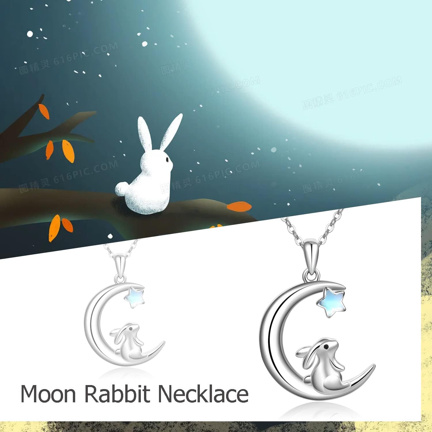 ONEFINITY Rabbit Necklace Sterling Silver Moon Bunny Pendant Necklace Mothers Day Gifts for Women Mom - Image 6