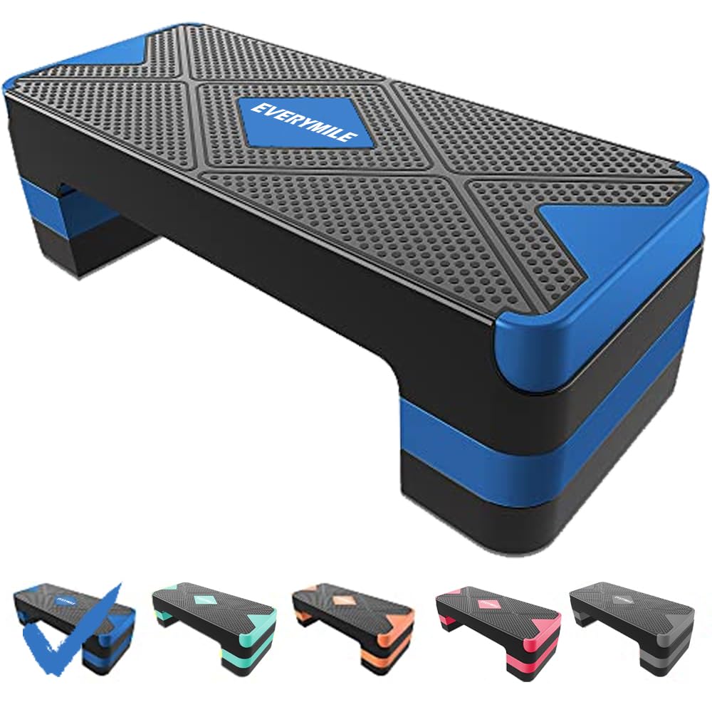 EVERYMILE Aerobic Exercise Step, Adjustable Aerobic Stepper for Exercise, Workout Step Platform, Step Up Box, 26.5" Step Deck with 4" 6" 8" Adjustable Height Risers, Women Home Gym Fitness