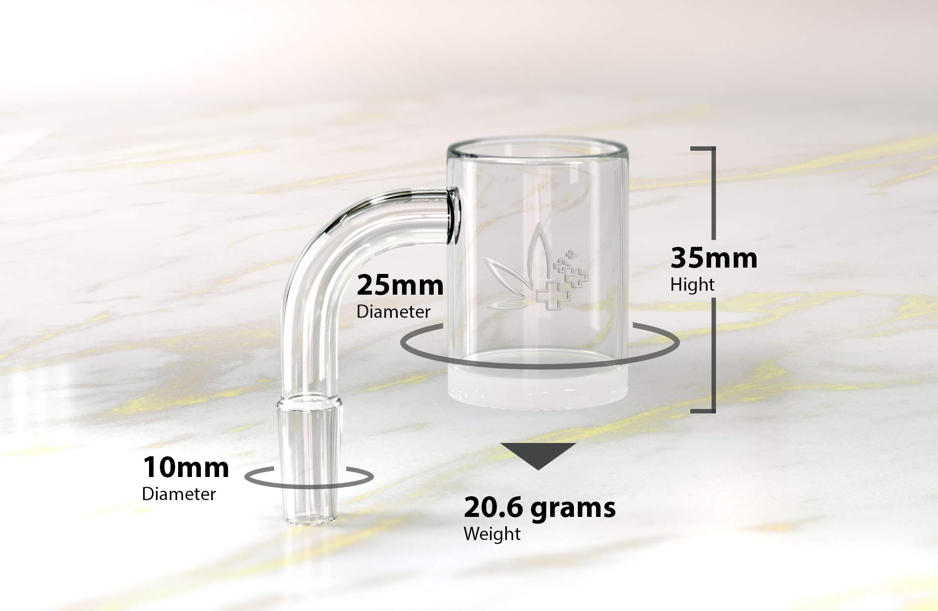 JCASE Banger al quarzo 10 mm adattatore maschio fatto a mano 90° fondo Opaque Ø 25 mm per vetro Dab Rigs