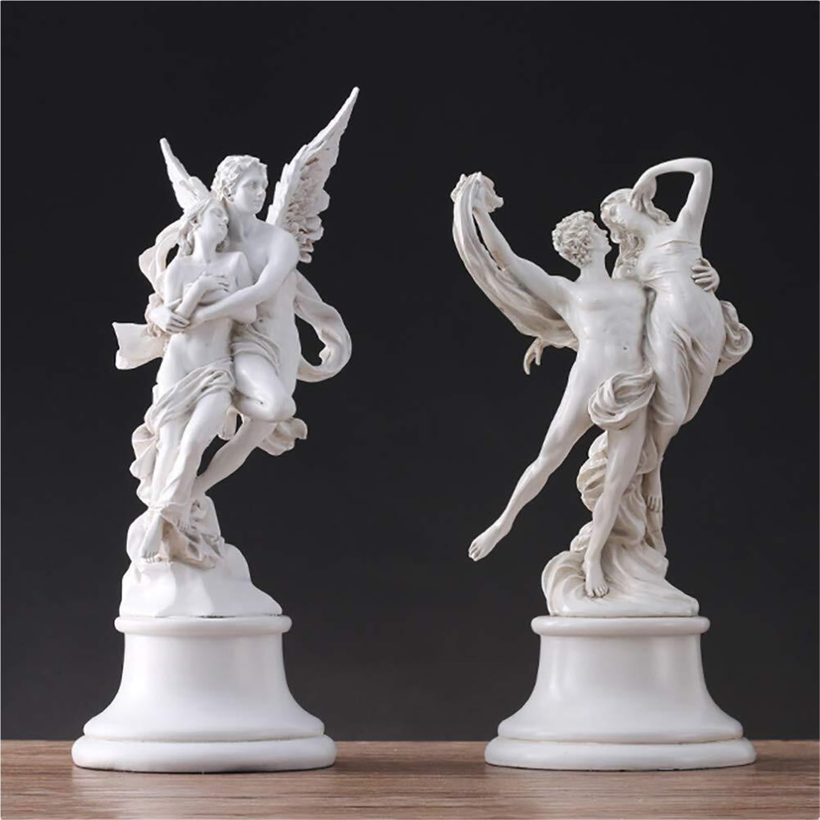 Dekoracja romantyczna para tańcząca statuetka miłość anioł rzeźba uścisk i pocałunek figurka akcesoria do szafki nocnej (32 cm)