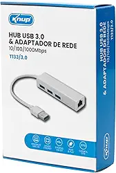 Hub USB A com 3 Portas e Adaptador de Rede Gigabit Knup, T133/3.0, 10/100 Mbps, Branco