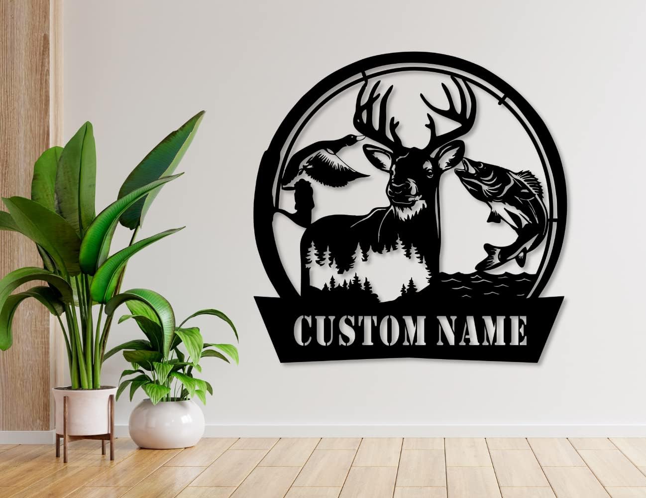 Custom Deer Hunting Metal Name Sign, Outdoor Decor Deer Fish Duck Hunting Metal Wall Decor, Forest Deer Wall Decor, Metal Monogram Family Name Sign, Anniversary, Last Name Sign.