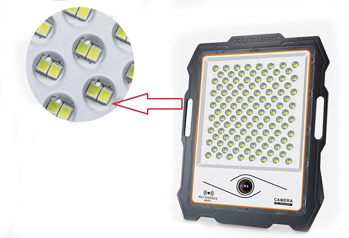 Faro LED Esterno con Pannello Solare e Telecamera Sorveglianza WIFI 1080p. Luce Bianca 6000K in Alluminio Impermeabile IP67 Energia Fotovoltaica Illumina tutta la notte (100)