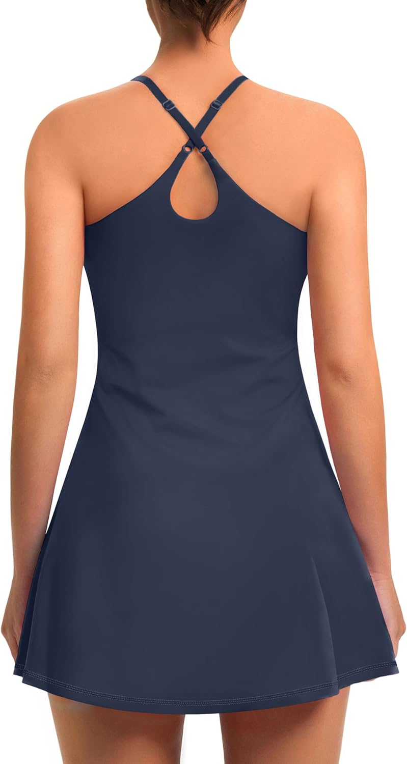 Womens Easy Pee Tennis Dress with Built in Shorts and Pockets - Workout Athletic Golf Dresses - Image 2