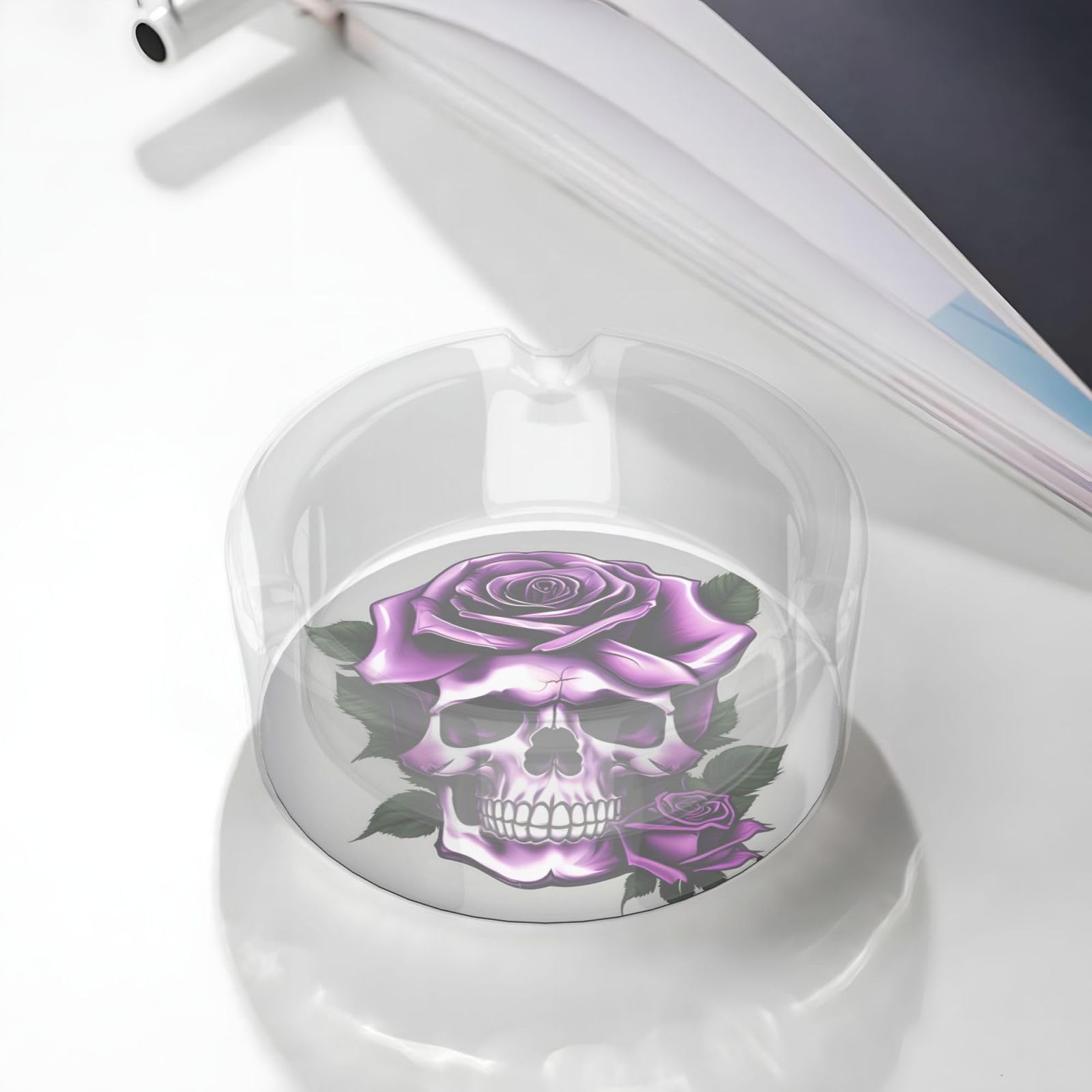 Cendrier Fait Main En Céramique Violet - Visage Sculpté - Diamètre 9.5 Cm - Neuf