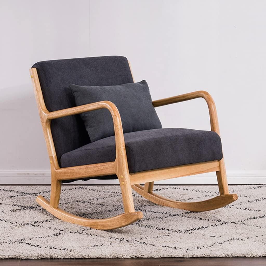 Sofa Nursery Rocking Chairs, Recliner, Wooden Armchair, Mid-Century Nursery Rocking Armchair, for Home Living Room Leisure Sofa Rocking Chair (Dark Gray 82.5cm*66cm*71cm)
