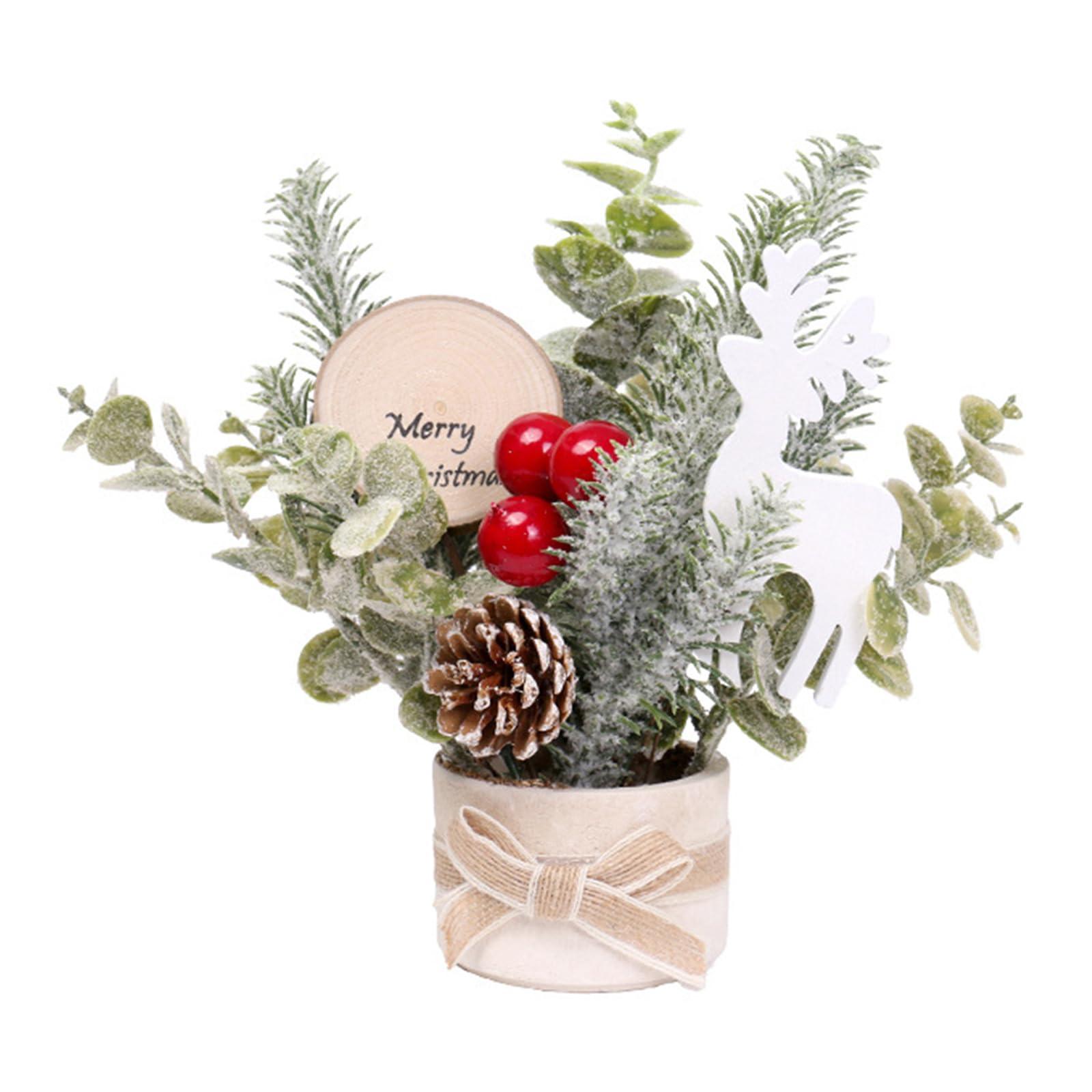 carotoe Tabletop Christmas Tree Decoration Eye Catching Miniature Christmas Tree Ornament with Delicate Berries Pine Cones Pine Cones Berries