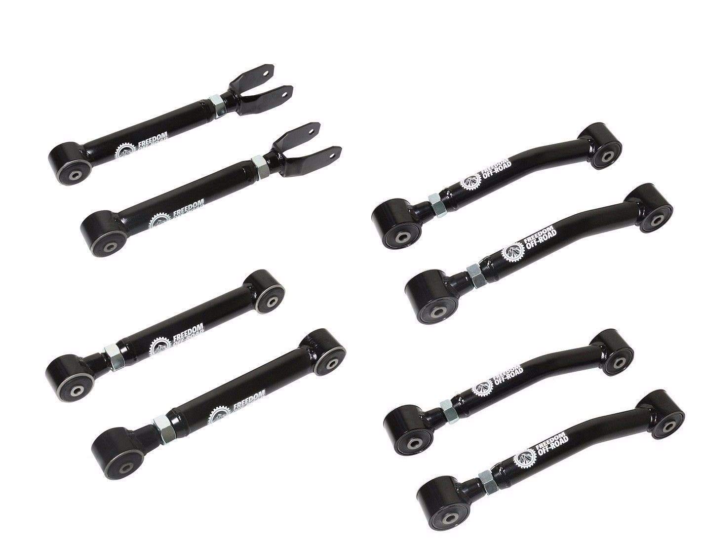 Freedom Off-Road Adjustable Upper and Lower Control Arms 0-8" Lift 8 pc Kit Compatible For 1997-2006 Jeep Wrangler FO-J705FU-ADJ+FO-J705RU-ADJ+FO-J705L-ADJ2