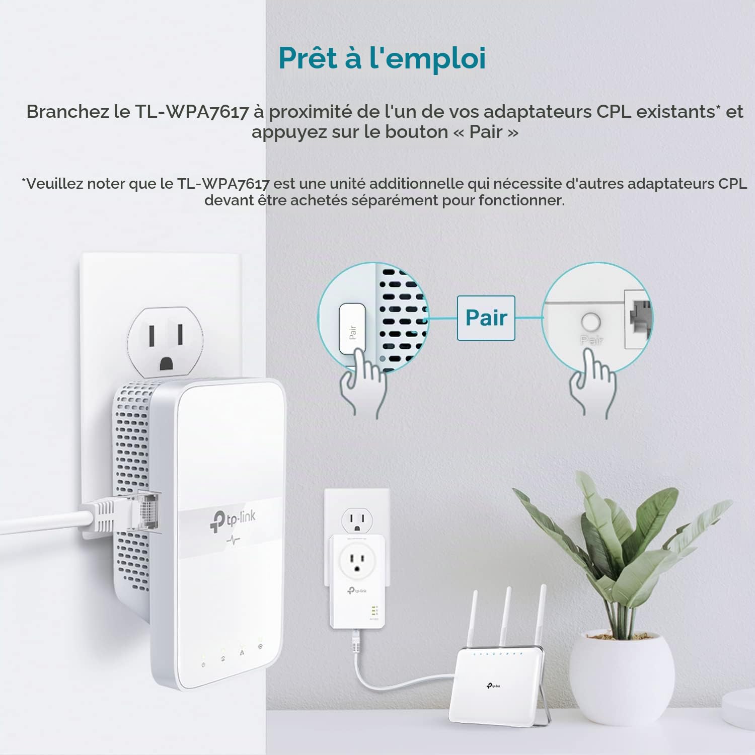 TP-Link Powerline Wi-Fi Extender (TL-WPA7617) - AV1000 Powerline Ethernet Adapter with AC1200 Dual Band Wi-Fi, Gigabit Port, Passthrough, OneMesh, Ethernet Over Power, Plug & Play, Add-on Unit