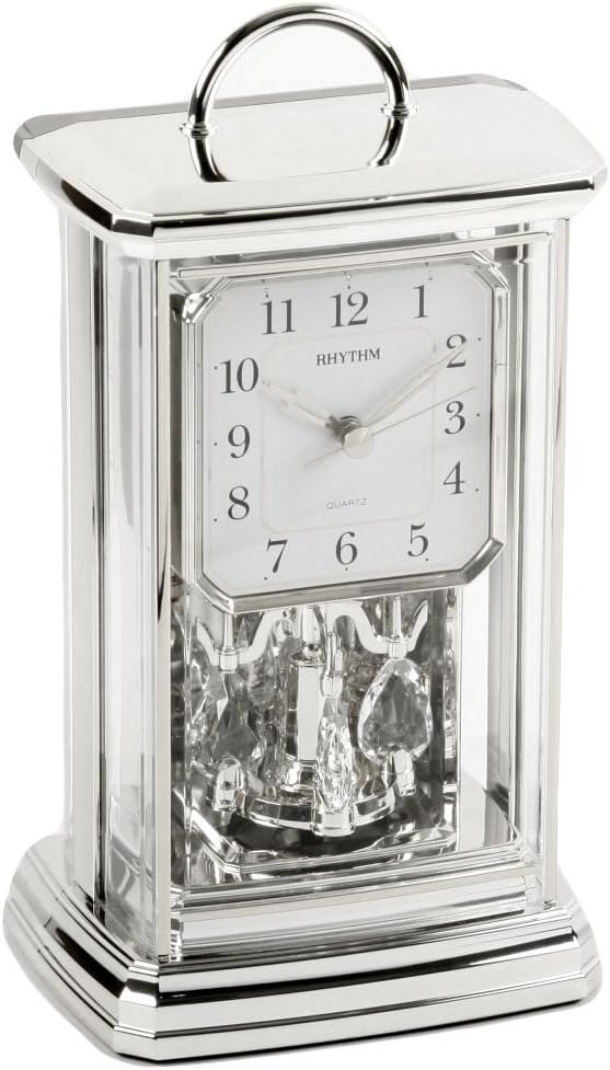 RHYTHM Silver Tone Mantel Clock Analogue 12 Hour Display Quartz