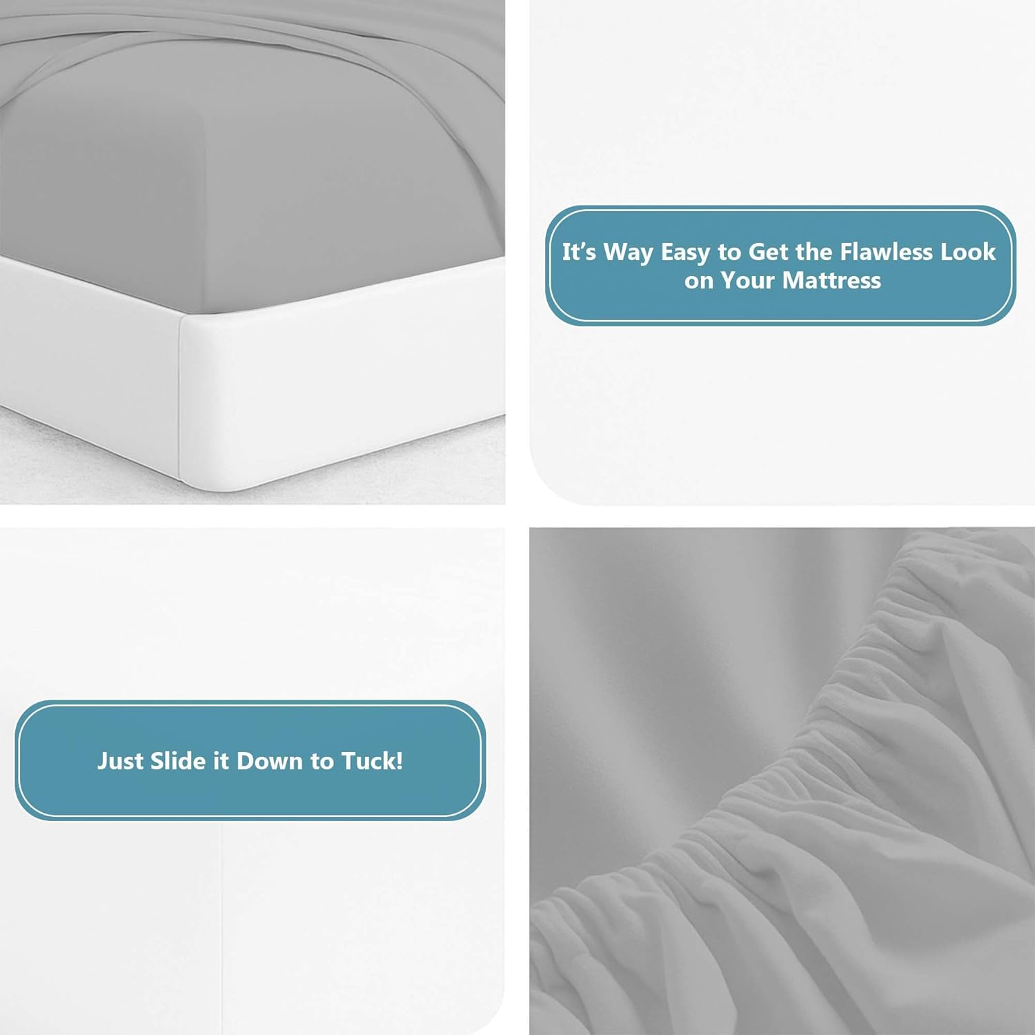 4 Piece Sheet Set California King (72"x84") Size Light Grey Solid - 100% Egyptian Cotton, 600-Thread-Count Cooling Bed Sheets, 15 Inch Deep Pocket of Fitted Sheet, Cal King Size Cotton Bed Sheets Set