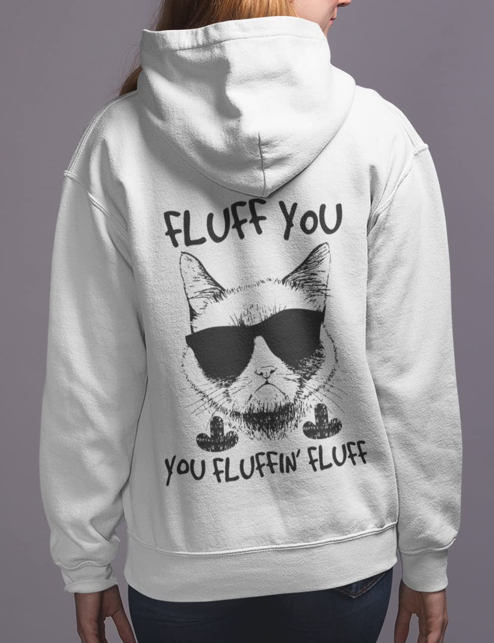 Miękka damska bluza z kapturem z nadrukiem - luff You Fluffin Fluffin - słodki kot, sweter dla miłośników zwierząt, bluza z kapturem z zabawnym kotem i zabawnym napisem w rozm. XS-XXXL