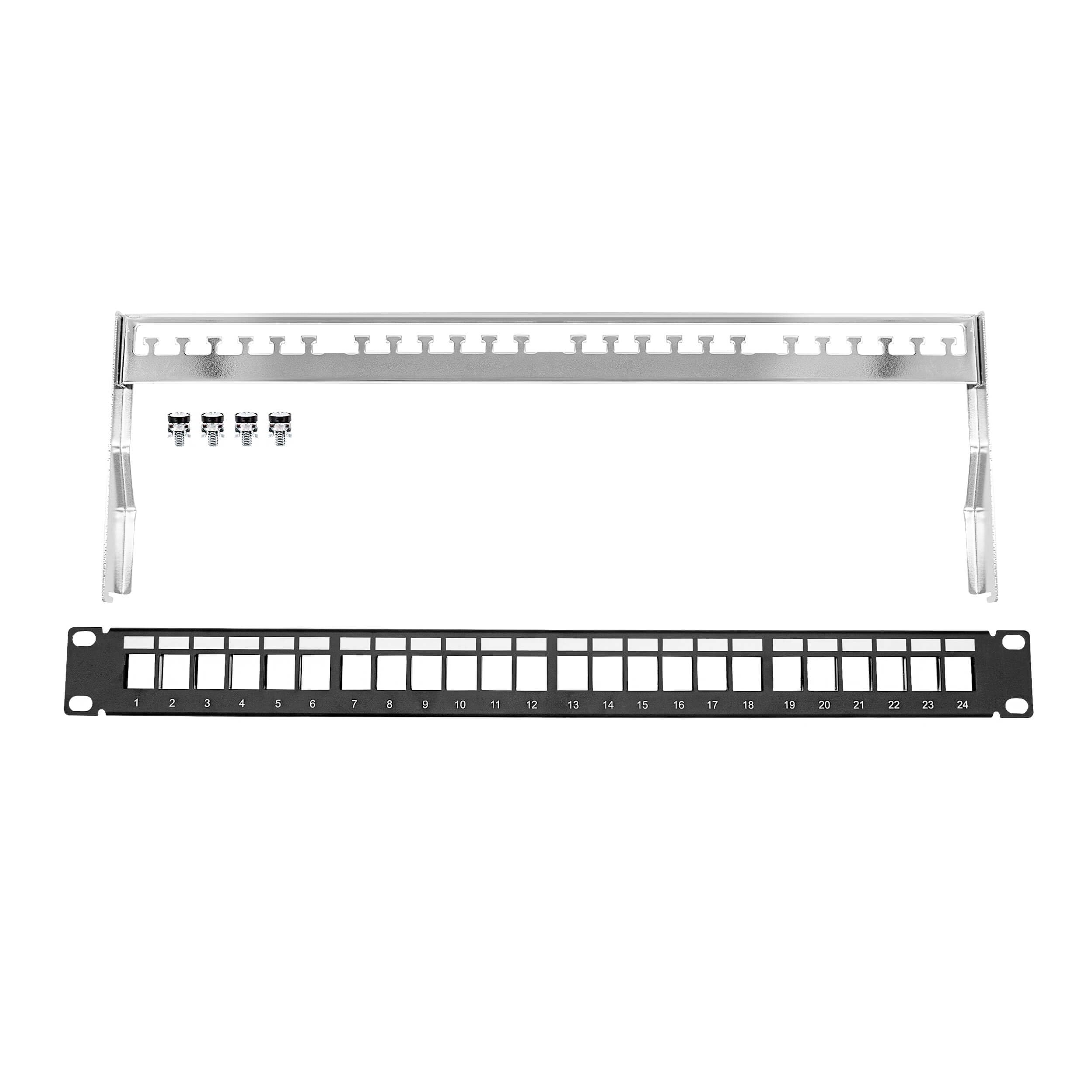 ProfiPatch Cat8 Patchpanel mit 24 Keystone Module RJ45 Patchfeld 19 Zoll 40 Gbit/s 2000MHz 24 Port Verteilerfeld RJ45 Rackeinbau Geschirmtes Keystone Patchpanel 1HE für Verlegekabel, Lan Kabel schwarz