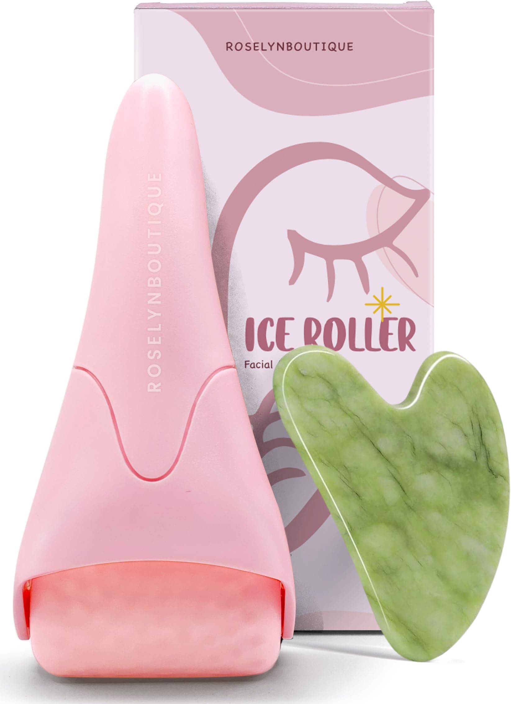 ROSELYNBOUTIQUE Ice Roller for Face & Gua Sha Facial Tools - Wrinkles Fine Lines Puffiness Massager Facial Skin Care Guasha Tools Self Care Gifts for Men Women (Pink)
