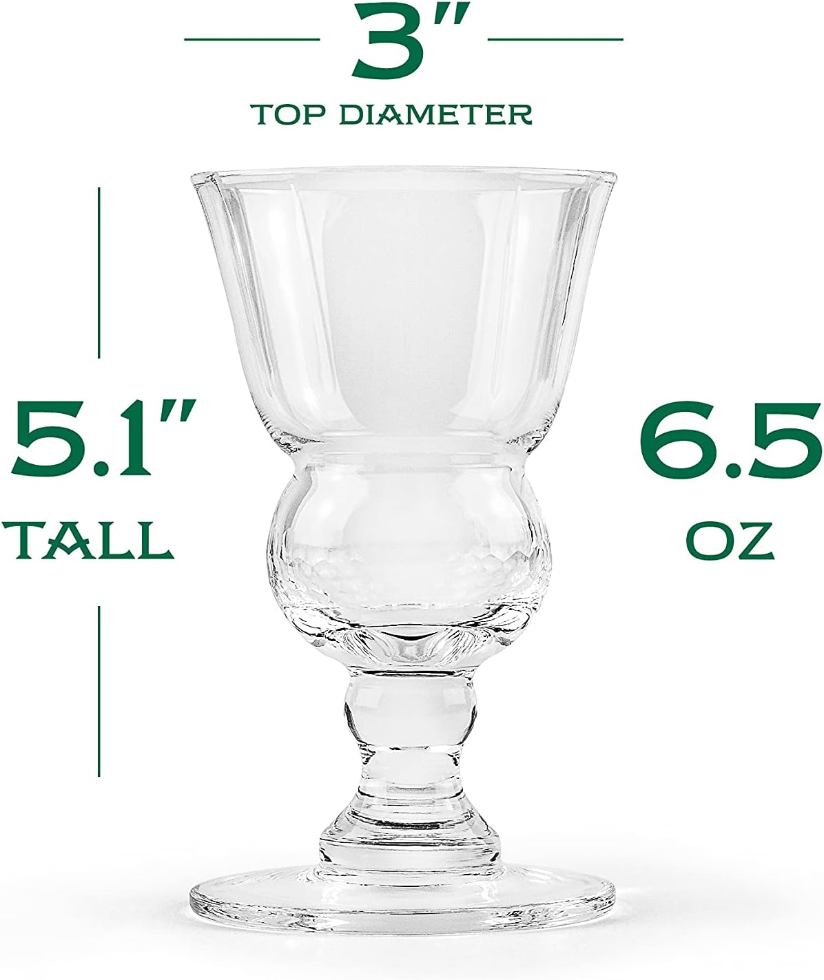 Vintage Crystal Absinthe, Sambuca, Raki, Pastis, Ouzo Glasses | Set of 4 | Short Stemmed 6.5 oz Goblets with Bubble Reservoir for Drinking Green Fairy | Handblown Small Wine Bistro Glassware