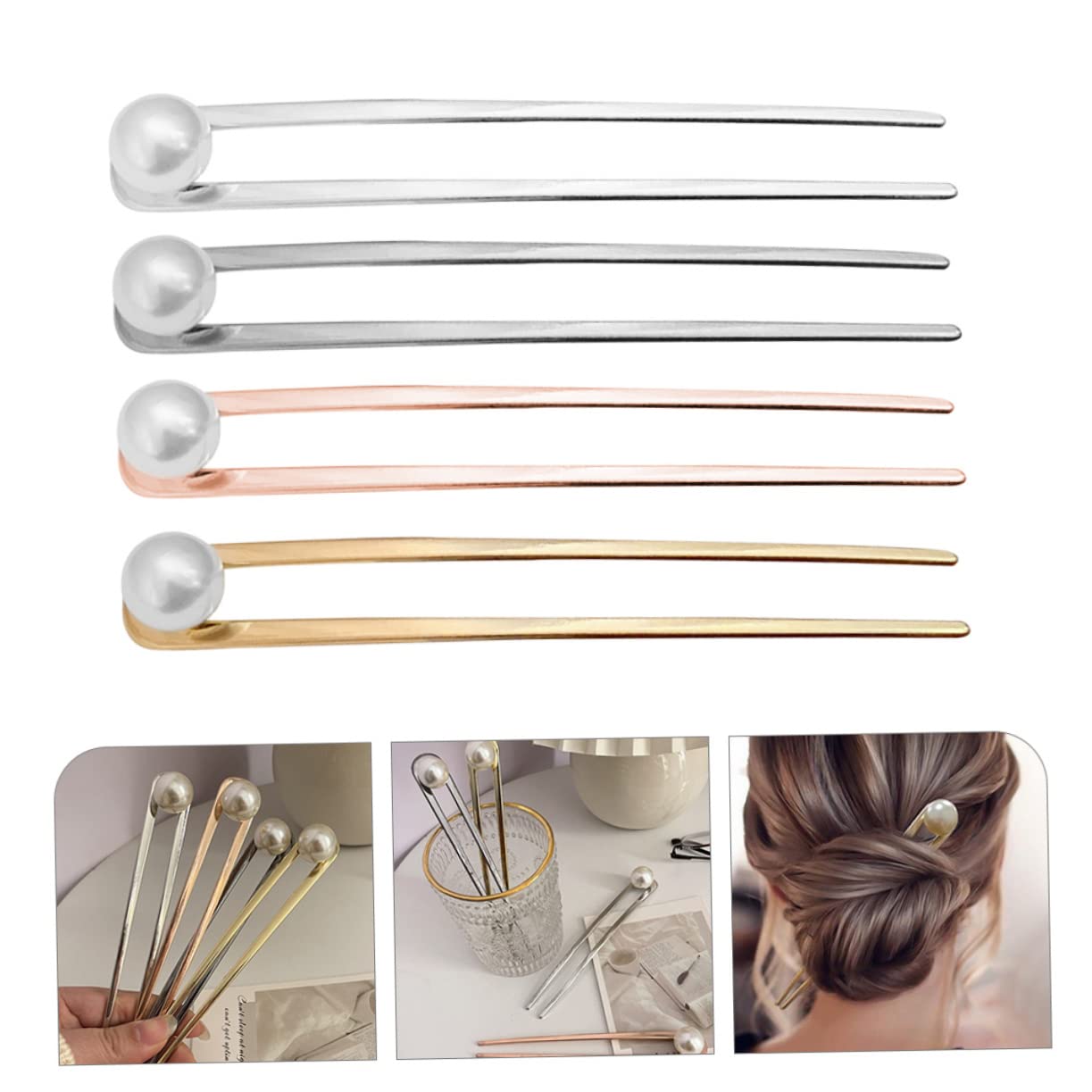 FRCOLOR 12stücke Teiliges Metall-haarforke Mit Perlen Elegante Haarnadeln Für Hochsteckfrisuren Geeignet Für Verschiedene Anlässe Stilvolle Haaraccessoires Für Frauen Roségold Und
