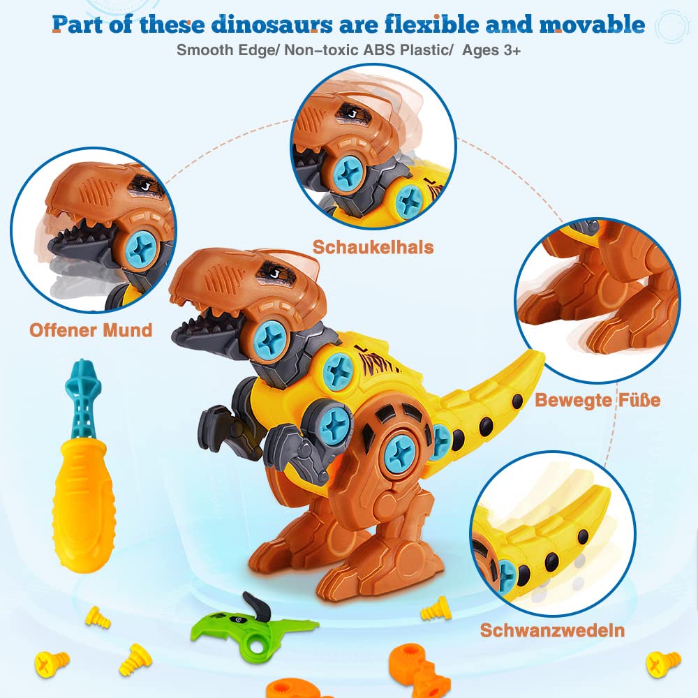 Lekebaby Dinosaurier Montage Spielzeug, 4 Stück DIY Jurassischer Dinosaurier Spielzeug mit Werkzeugen, Dinosaurier Geschenk für Jungen Mädchen 3 4 5 Jahre