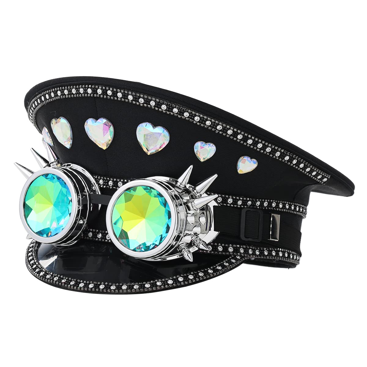 Music Festival Burning Man Hat Sequin Military Captain Top Hat Adults Steampunk Headwear Cap with Goggles (style06)