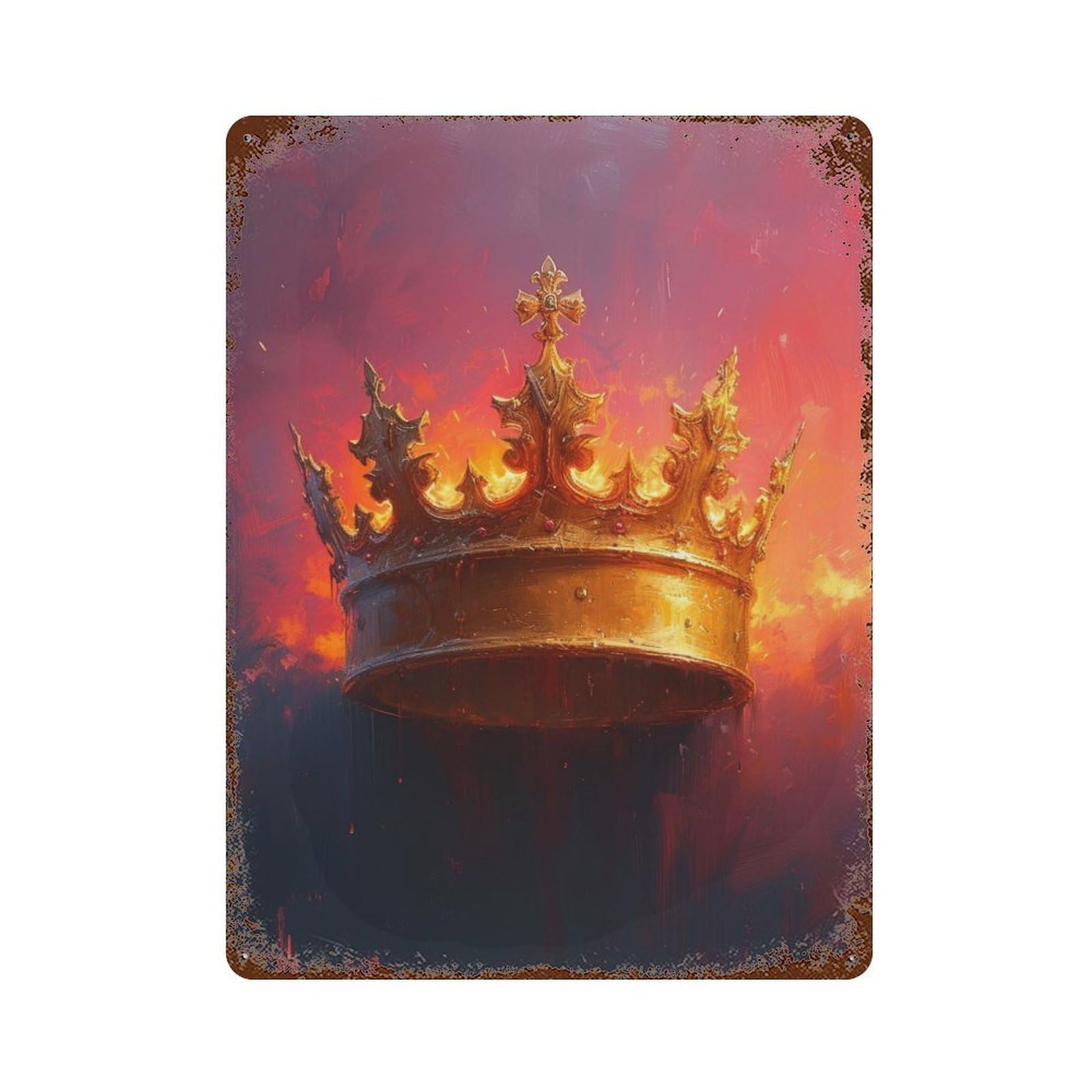 Distressed Metal Wall Sign with The Royal Crown Design 15.7"x11.8", for Farmhouse, Kitchen And Entryway Decor, Old School Wall Decor