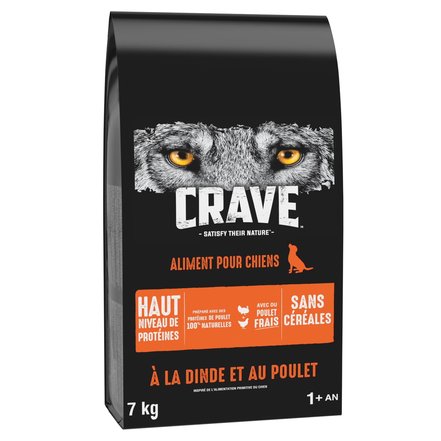 CRAVE Croquettes pour Chien Adulte à la Dinde et au Poulet - 1 sac de 7kg - Nourriture Sèche Sans Céréales, avec un Haut Niveau de Protéines