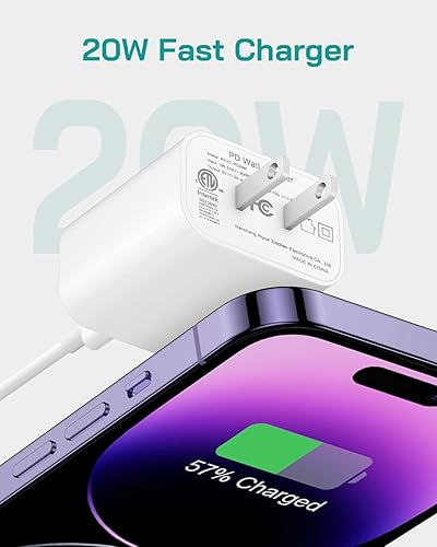 Miniatura 3 de Cargador rápido para teléfono 12, 13, 14, paquete de 2 cargadores PD tipo C de 20 W con cable de carga USB-C de 6 pies compatible con teléfono 14 13