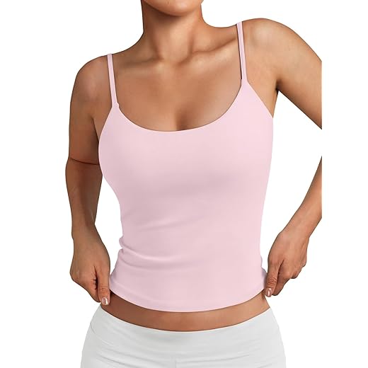 Trendy Queen Womens Double Lined Adjustable Spaghetti Strap Tank Tops for Summer Going Out