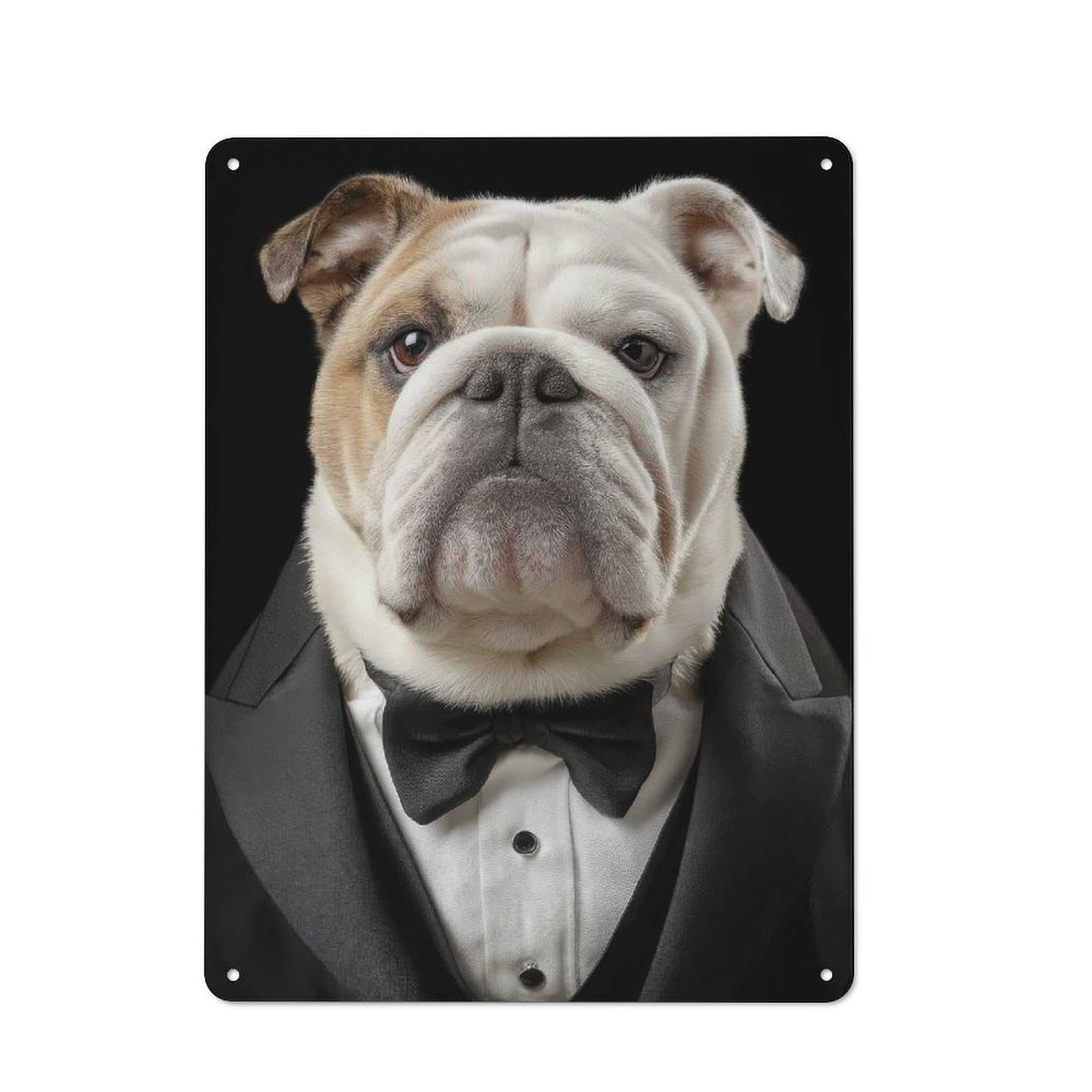 Junmoney Bulldog In Tuxedo Tin Sign 40X30cm With For Living Room Wall, Rustic Decor, For Living Room Decor Lovers