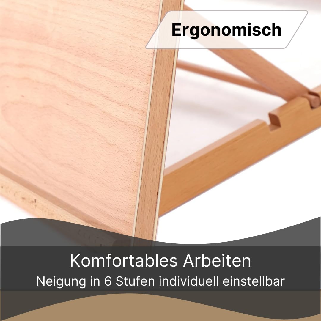 ZEICHENTISCH WORKSTATION | Buchenholz | Tischstaffelei für Malvorlagen bis DIN A2