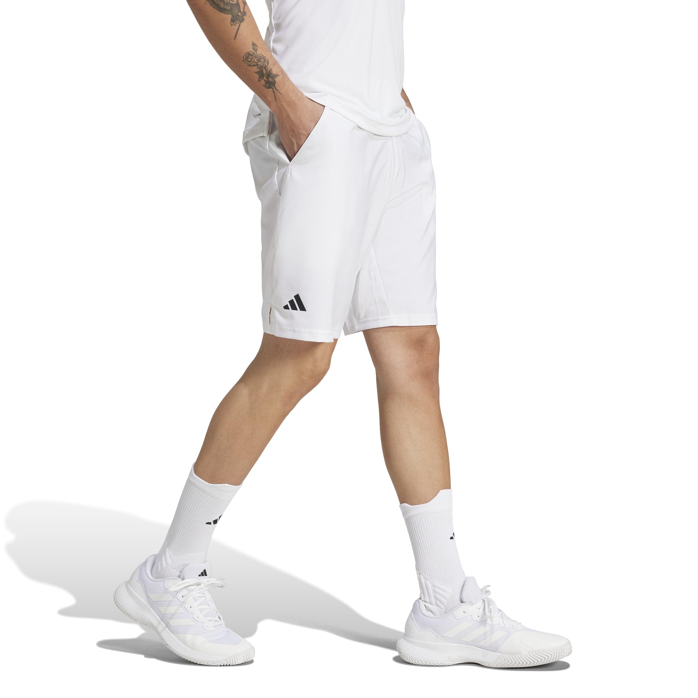 adidas Uomo Club Tennis Climacool 3-Stripes Shorts, White, XL 7 inch