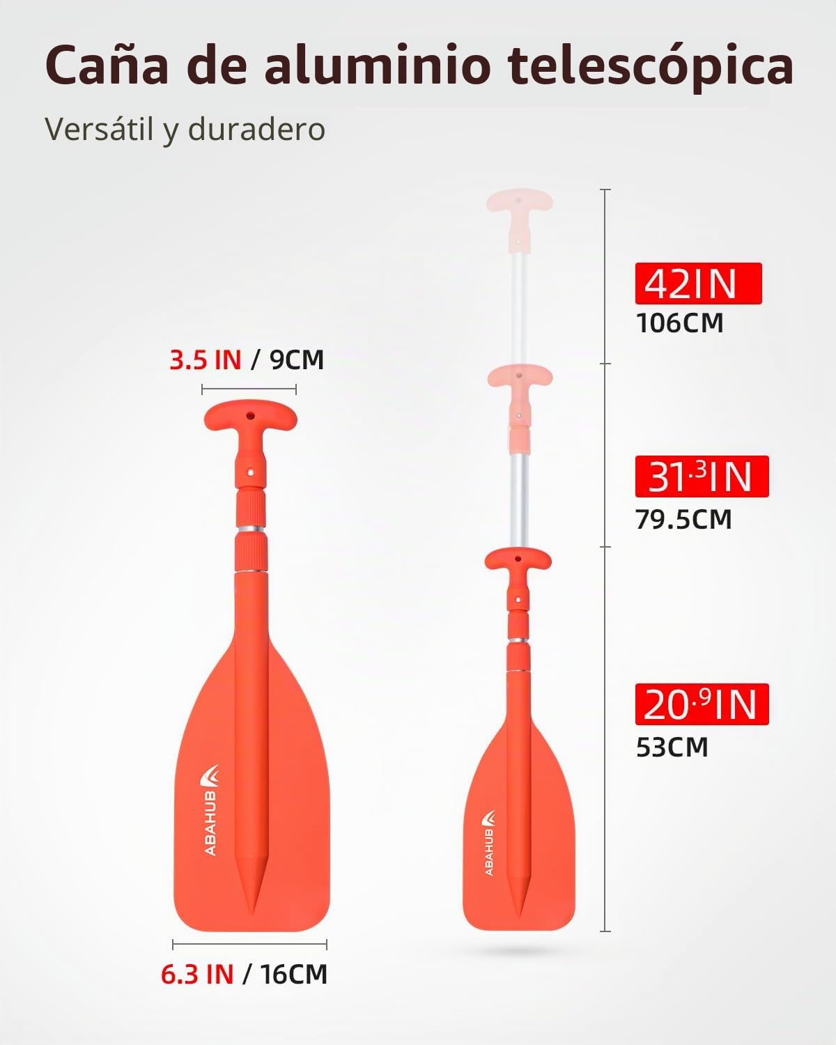 Abahub Remo Telescópico 53-106cm Emergencia Mango en T Timón Ligero Auxiliar Eje Aluminio para Kayak Inflable Azul Naranja Amarillo