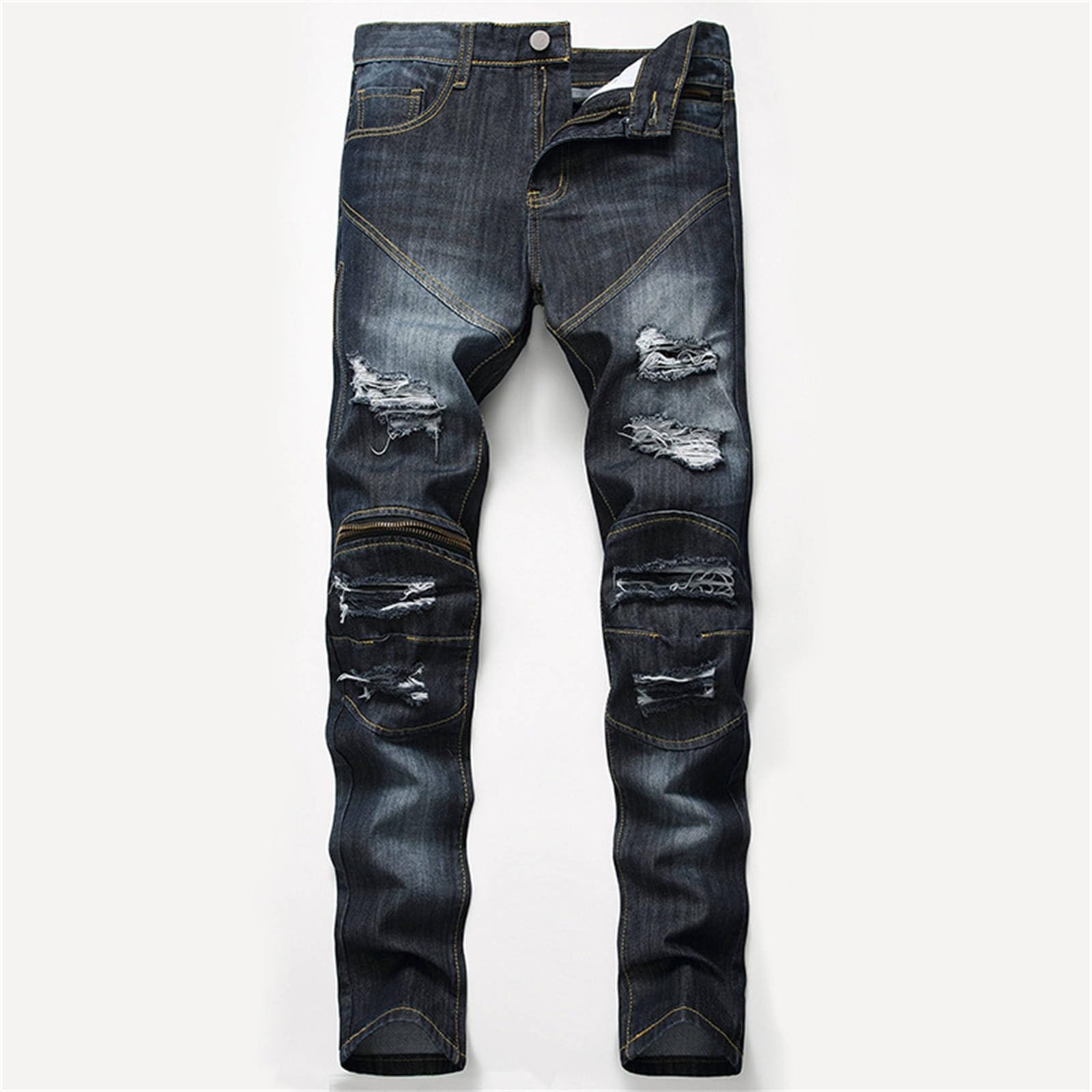 Jeans da uomo slim fit, denim destroyed, elasticizzati, con tasche