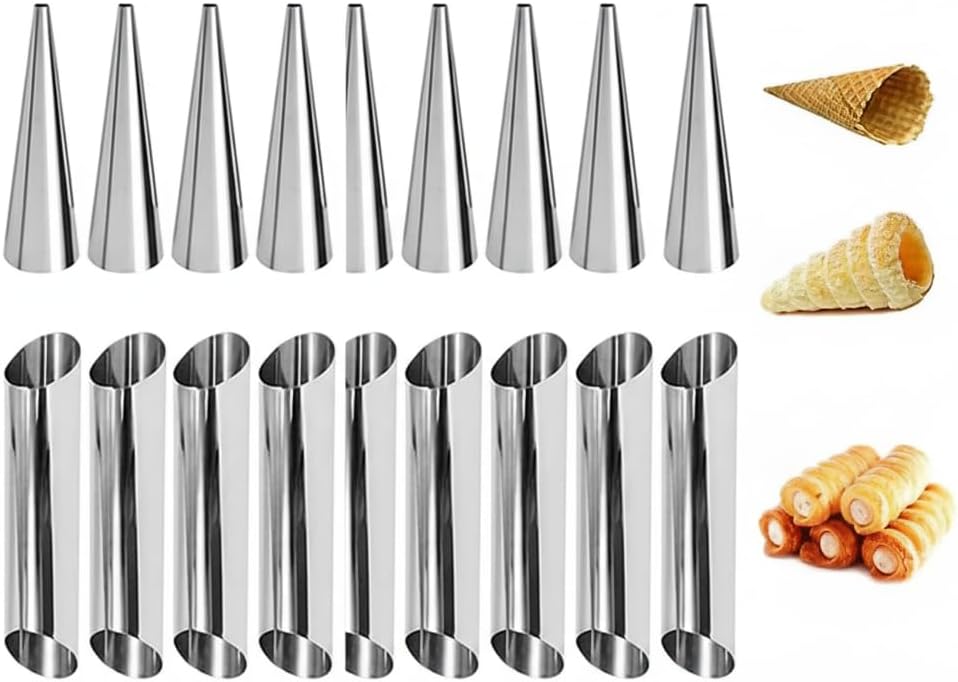 Hemobllo Stainless Steel Croissant Mold Set 16-Piece Baking Tubes with 8 Roll & 8 Cone Forms 4.92X1.18In Reusable Bread Roll Molds for Home Baking and Dessert Preparation