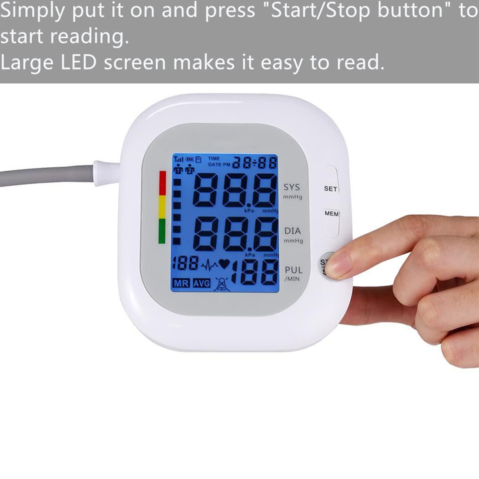 Casulo Monitor de presión arterial automático Máquina de presión arterial digital para uso doméstico con pantalla grande, brazalete ajustable para la parte superior del brazo