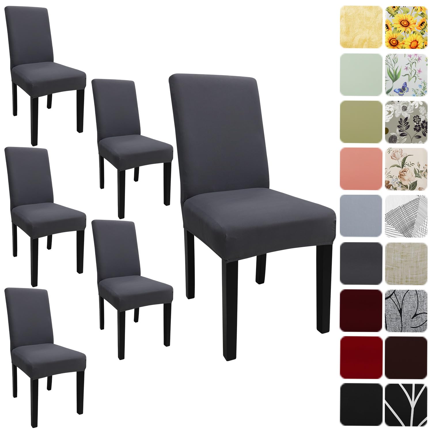 Keyroal Dining Room Chair Covers Set of 6, Stretch Solid Color Parsons Chair Slipcovers Spandex Removable Washable Kitchen Chair Protector Cover for