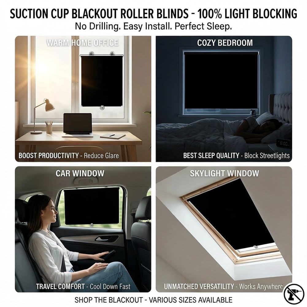 Générique Store Enrouleur Occultant Protection Solaire 45x120cm 50x200cm Store À Rouleau Pare-Soleil Fenêtres Temporaire sans Perçage Rideau D'ombrage avec Ventouses pour Voiture Chambre(75x110cm)