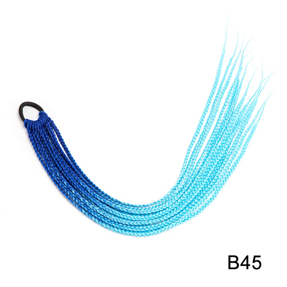 12 Strands/Pcs Ponytail With Rubber Band Ring Braiding Hair Extensions 24" Ombre Colorful Pink Blue Synthetic Box Braid Ponytail 3PC B45#