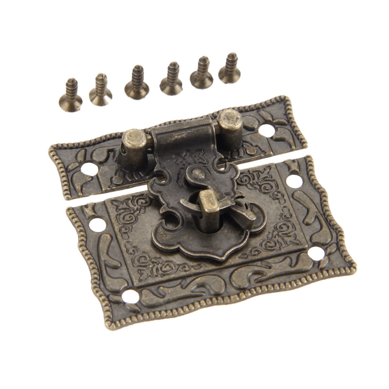SFJSFIMQ Latch Lock Antique Bronze Box Latch Clasps Decorative Buckle Jewelry Gift Vintage Wooden Box Hasp Latch Hook with Screws Funiture Hardware