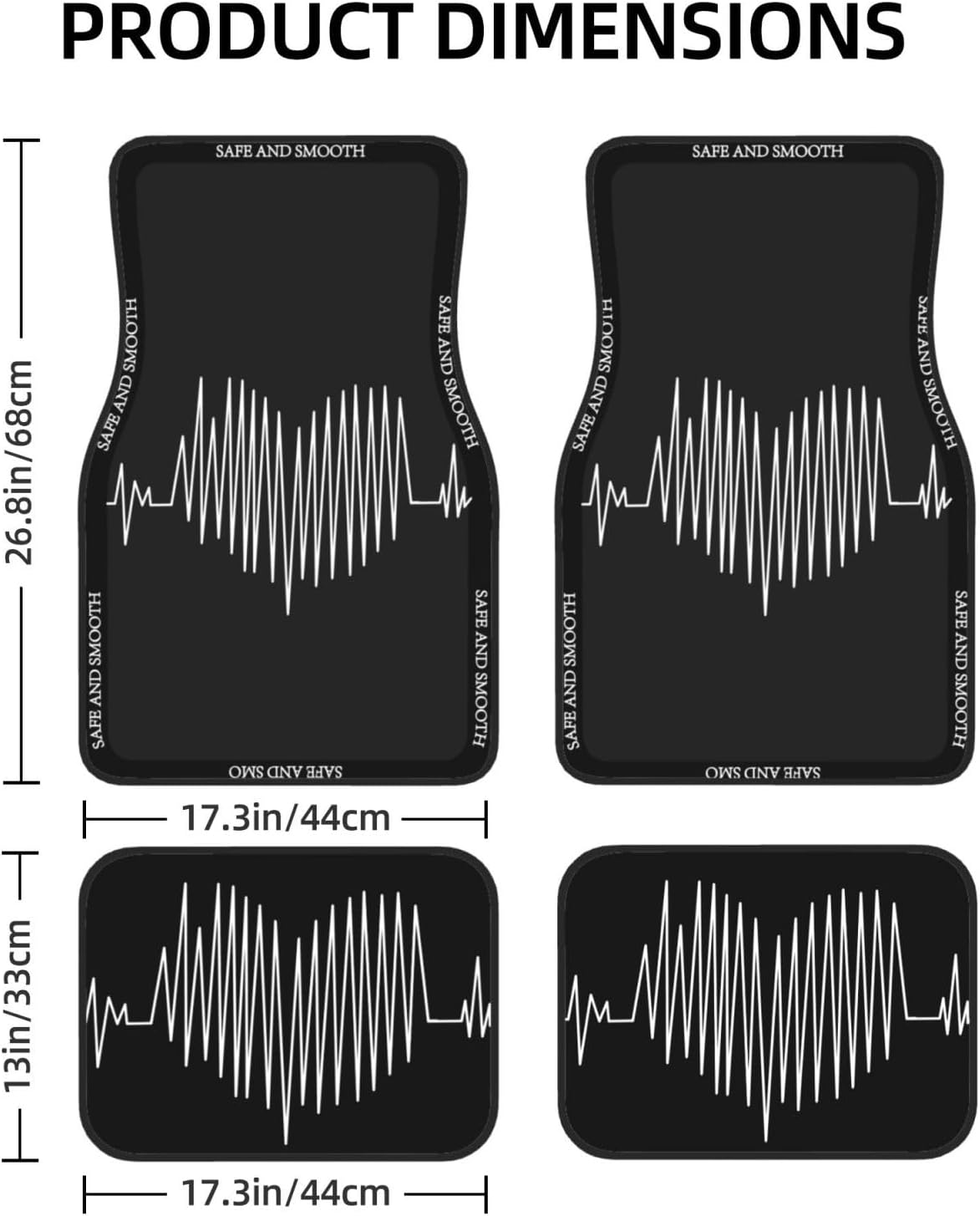 Cute Art Print Black Heart Car Floor Mats-Double Layer Thick Fabric Front Mats with Non-Slip Rubber Backing–Stylish & Durable Automotive Car Floor mats Liners for SUV/Sedan–Easy Clean