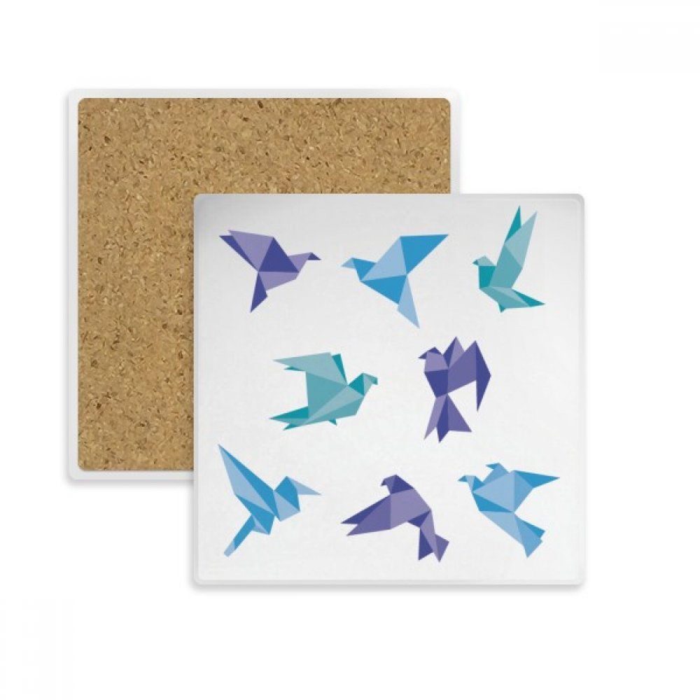 Coaster pigeon origami carré en pierre absorbante pour tasse et verre