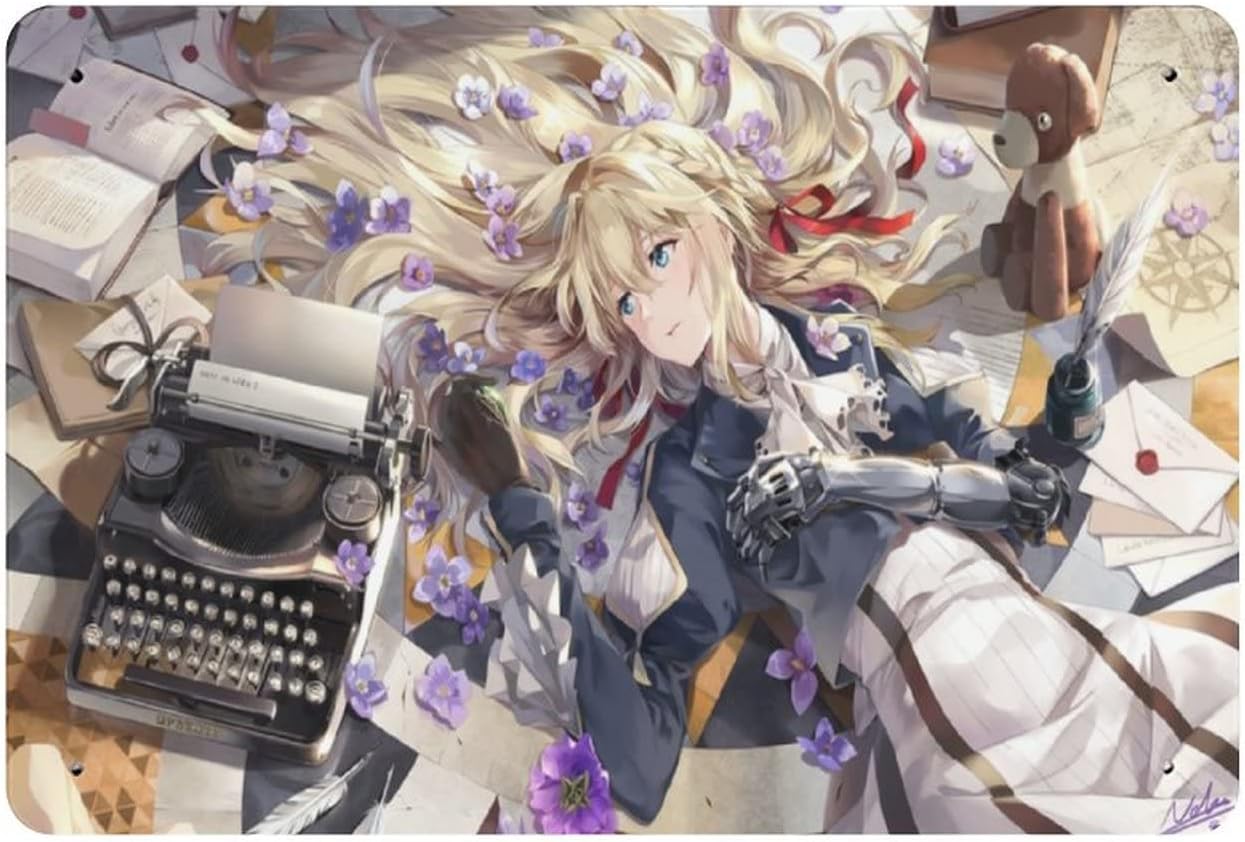 ZHAOXING 19 Violet Evergarden 4 Anime Metal Posters Tin Sign Poster Art Wall Painting Decoration for Cafe Bar Bedroom Anime Room Decor 12“ x 8”
